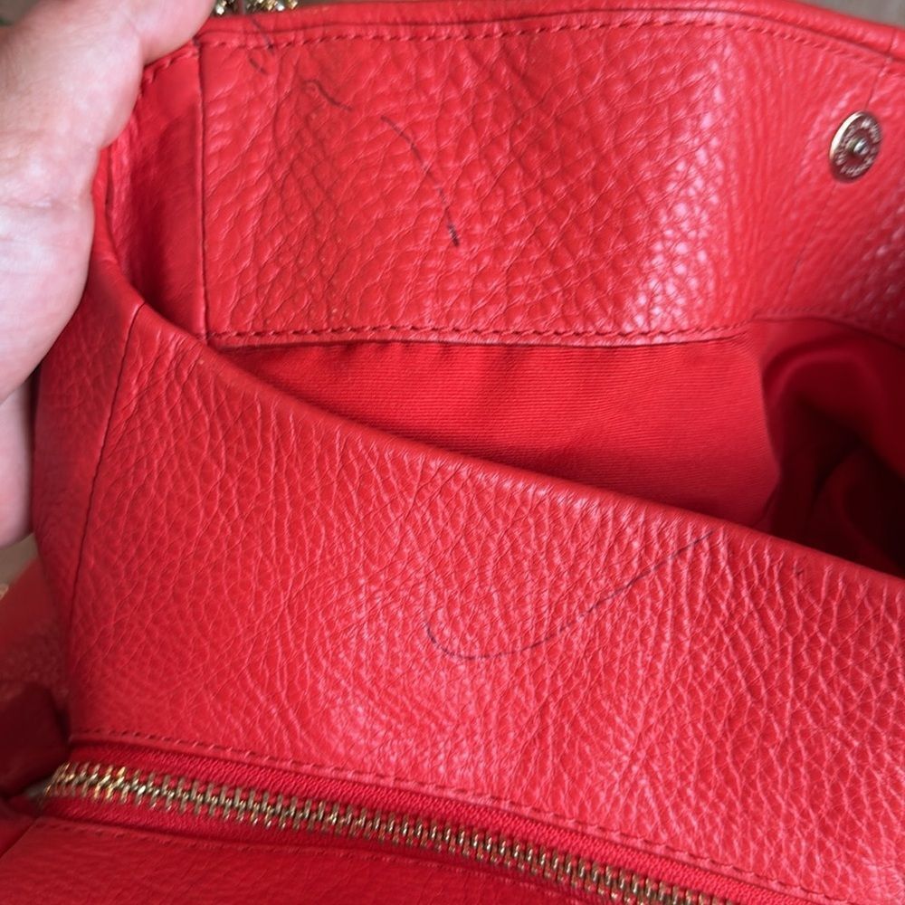 VINTAGE COACH LARGE TRIPLE COMPARTMENT LEATHER HOBO SHOULDER BAG RED EEEUC - Picture 12 of 14
